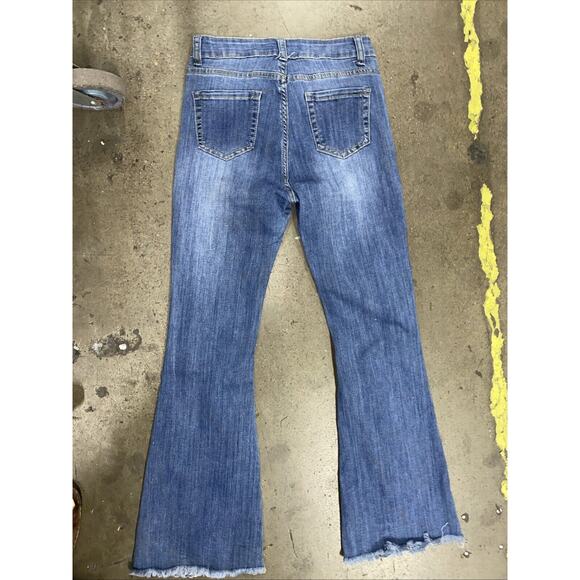 70's Pink Label Social Club New York Torn Blue Jeans Flared Juniors Size 7 - Picture 4 of 4